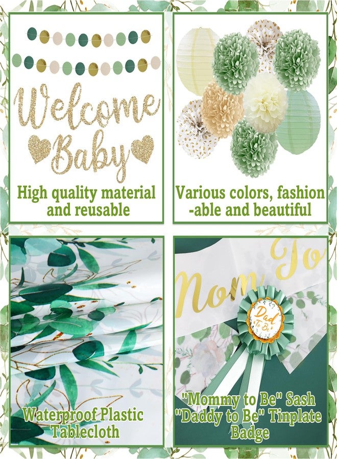 Bolake Sage Green Baby Shower Decorations Gender Neutral Baby Shower Decorations Welcome Baby Banner Sage Green Balloons Paper Lanterns Pom Poms Flowers Tablecloth Tassels Mom to Be Sash Dad to Be Pin - Image 3